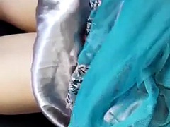 Asian shemale with long dress and cum
