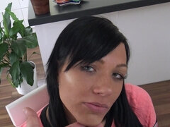 Adelle Sabelle gets down on her knees to suck lover's cock