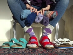 Socks and slippers show: cum on socks feet