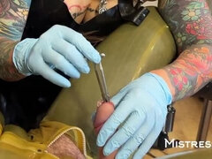 Hardcore CBT Ball Crushing & Double Silicone Sounding with Mistress Li Ying and Rubber Gimp