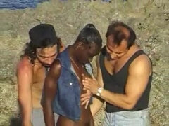 African shaggy hotty fuck two lads on the rocks
