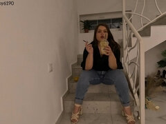 Smoking Break for BBW in Tight Jeans and Heels