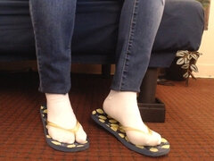 White Ankle Socks Big Worn Flip Flops