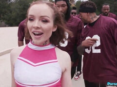 Whore & Teen Cheerleader Aliya Brynn Takes On A Gang Of Big Black Dicks