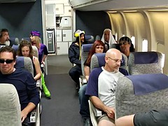 horny cock sucking bitches get nasty with the pilot on the plane