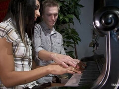 Honey Foxx and the Piano Teacher  Her 8 inch thick cock, plunges into his ass, his throat