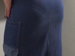 MILF Secretary in Jean Skirt Teases Visible Panty Line