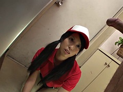 Charming pizza delivery girl is a real slut
