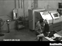 Coworkers masturbating in a horny office warehouse