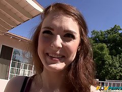 Freckled red haired Chloe Taylor makes him sperm with her massive natural tits