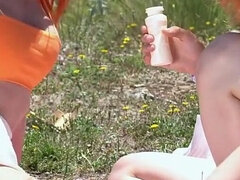 Amateur, Britannique, Couple, Lesbienne, De plein air, Chatte, Rousse roux