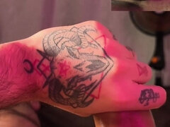 POV Double Camera Slowly Jerking Big Cock with Lube and Spit Thick Cumshot