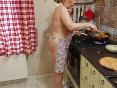 Stepmom cooks naked - I can't resist jerking to her big natural tits