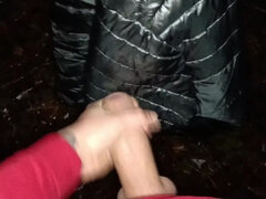 Outdoor Jerking and Cumshot with Winter Shiny Jacket