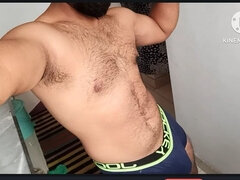 Indian Gym Trainer Showing His Hairy Body Bulge Big Cock and Big Ass in Video Call Underwear