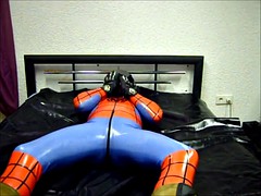 latex spiderman wanking
