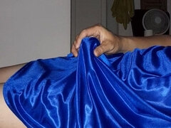 Masturbation Cum Wearing Blue Satin Silk Lingerie