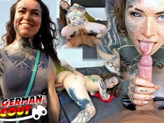 German Scout - Split Tongue Tattoo Girl Maria - Leg shaking eye Rolling Orgasm at Casting Fuck
