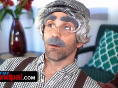 Curvy Babe begs her stepgrandpa for a favor but needs to give him something in return