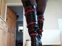 So how about these boots? Red and black, platformed, knee high with 5 inch heels? ?um worship my boots!