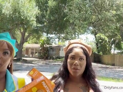 Yum Thee Boss & Yum Thee Boss take turns deepthroating and riding big dicks in uncensored threesome action