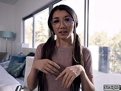 My roommates small tits lesbian gf licks me just as planned