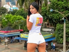 Hot Latina in Booty Shorts Rides the Anal Course