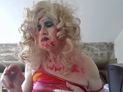 Total tramp, sissy fagot, smoking fetish whore, Sarah, masturbating, with an 8 inch dildo in her ass