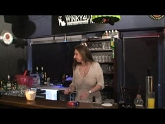 Sexy Blonde MILF Fucked in the Pub and Creampied in Mouth by Many Big Amateur Cocks