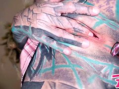 Petite glasses-wearing nerdy TATTOO teen gets rough anal and facial cumshot