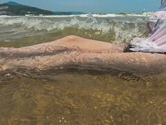 4K White Pantyhose Under Water on the Beach