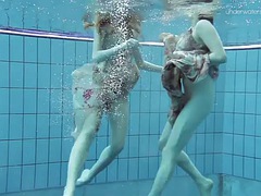 Two hot hairy babes underwater
