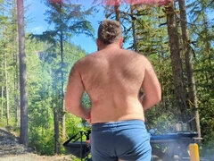 Avsugning, Knubbig, Par, Pappa, Hårig, Utomhus, Pov