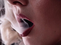 Smoking Fetish: Solo Sexy Video of Hot Blonde Bratty MILF Arya Grander Glaminatrix Close up Red Lips