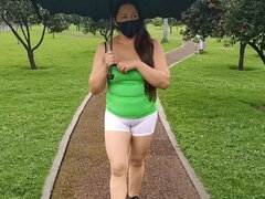 Walking Around in the Rainy Park Showing off My Cameltoe