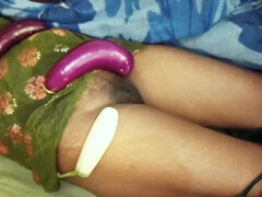 Brother-in-law Fucked Sister-in-law's Pussy by Putting Thick Brinjal
