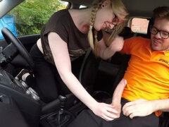 Blonde slut Satine Spark pleasures horny dude in the car