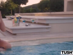 Poolside anal sex with skinny college girl