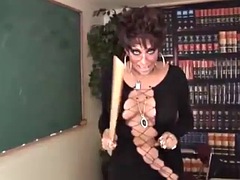 masculine lady teacher with big cock masturbates