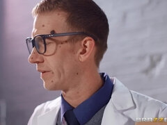 Bosomed female scientist with glasses gets fucked in the ass