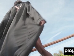 Ebony babe dildoing her wet black pussy