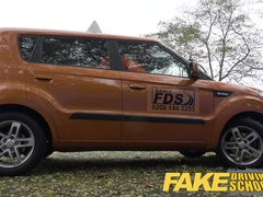 Fake Driving School nervous black teen filled up by her teacher in the car