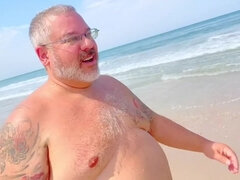 Some Random Fat Straight Old Fat Grey Haired Man Let Me Video Him as He Has Naked Day and Cums Big at the Beach