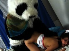 Cute fuzzy panda and a teen nurse have crazy sex