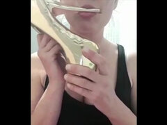 Smoking and licking sucking my high heels play with shoe