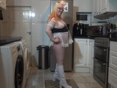 Naughty Wench in white knee boots