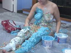 Curvy covers her body in whipped cream and cereal