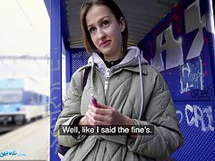 Train Station smoker gets her tits out to pay the fine