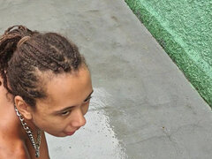 Submissive Pet Taken for a Walk and Fed Snacks in the Yard