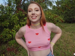 Smiley redhead teen Arietta Adams gets fucked outdoors